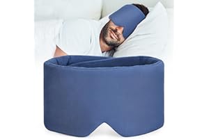 FRESHME Pure Handmade Cotton Sleep Mask - Blackout Eye Mask for Sleeping with Adjustable Velcro Soft and Comfortable Eye Blinder Shade for Men Women Eye Cover Blindfold Travel Office Nap Airplane Blue