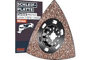 Presch Starlock Schleifplatte 90mm – Robuste Multitool Schleifplatte dank Carbid-Beschichtung & 20er-Körnung - Starker Abtrag bei Mörtel & Fliesenkleber - Delta Form für exaktes Schleifen bis in Ecken