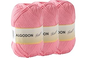 ETREXONLINE Hilo de Algodón Ovillo de Algodón 100% Perfecto para Tejer o para Ganchillo - Color Rosa Chicle 100gr 220metros x 3pcs