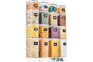 GoMaihe Scatola portaoggetti da cucina, confezione da 16, barattoli ermetici alimentari in plastica sigillati con coperchio, per conservare cereali, pasta, farina, cibo per animali domestici