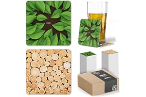 SHYAWORLD 100 Posavasos de Cartón Originales, Decorativos y Absorbentes para Bebidas y Líquidos. Portavasos para Mesa con Efectos de Acabado 10 x 10 cm y 1,4 mm Espesor. (Efecto Eco & Wood Cuadrado, 100)
