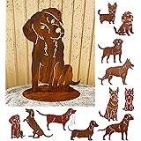 Gartenfigur Hund sitzend 55x39cm Gartenstecker Edelrost Wetterfest Rost