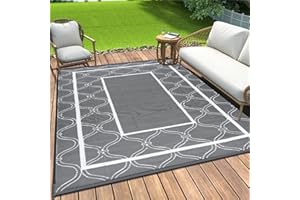 OIGAE Large Outdoor Teppich Wetterfest 180x270cm Balkon Grau Camping Teppich Plastik Recyceltem Außenteppich BBQ Picknick Wendbarer Wetterfest & UV-beständig,für Terrasse
