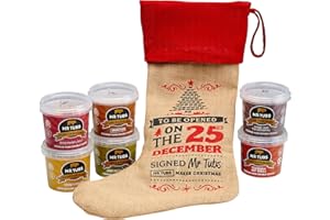 MR TUBS PORK CRACKLING Mr Tubs Gourmet Pork Crackling 6 Tub Flavour Gift Set with Christmas Stocking - Double Hand-Cooked Crackling - not Pork Scratchings - Gluten Free, Low Carb Christmas Keto Meat Food Snack Xmas Stocking