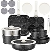 RIOVARM Induction Cookware with Detachable Handles, Nonstick Pots and Pans Set with Lids, Grill Pan For All Stoves Omelet Pan