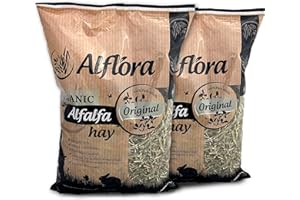 2 x Alflora Organic 1kg Premium Alfalfa Meadow Hay Original-100% Natural-16% Protein, Fibre and Nutrient Rich–Everyday Hay For Rabbits, Gerbils, Hamsters, Guinea Pigs (2 pack,count of 2,Unflavoured)