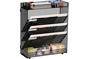 EasyPAG 5 Tier Assemble A4 Mesh in Tray Hanging Wall File Holder Mail Organiser Magazine Storage Desk Stationery Tidy Rack,Black