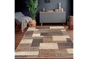 Calinline Tappeto moderno geometrico patchwork per interni e soggiorno, beige, 120 x 160 cm, grandi tappeti, collezione Rockwood, decorazione per camera da letto, beige, morbido pelo corto, lavabile