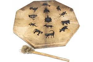DRUMS FOR SCHOOLS 28" (70cm) Diameter Octagonal Shaman Drum, Natural Goatskin with Double-Sided Plush and Suede Beater