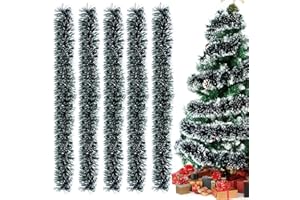 Aurasky Guirnalda Verde Oscuro de Navidad, Espumillón 10m, Abeto, Árbol Verde, Brillante Metálica, Oropel para Decoración