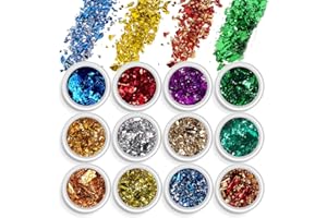 AOOWU Purpurina Polvo, 12 Colores Purpurina Cara para Glitter Maquillaje, Acrilico Chunky Glitter para Ojos, Cara, Pelo, Uñas, Purpurina Festival para Maquillaje y Manualidades Brillante Decoración