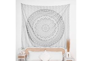 RAJRANG BRINGING RAJASTHAN TO YOU Silver Ombre Mandala Tapestry Cotton Wall Hanging Hippy Tapestries Hippie Beach Throw College Dorm Decor Bohemian Boho Bedsheet 84x90 Inches