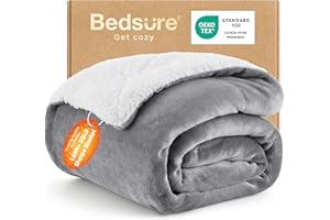 Bedsure Sherpa Fleece Throw Blanket - Fluffy Microfiber Solid Blankets for Bed and Couch Double/Twin Size, Silver Grey, 150x200cm