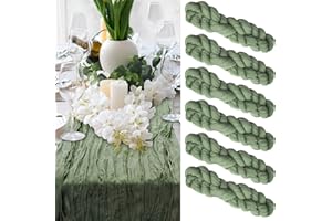 FEQO 6 Pack Runner da Tavola Verde Salvia Runner da Tavola in Garza Rustica Runner Tavola in Tulle Boho Runner Romantico Moderno per Casa Cucina Matrimoni Feste Decorazione, 90x400 CM