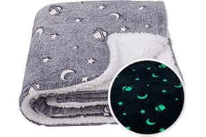 SOCHOW Glow in The Dark Sherpa koc polarowy z motywem galaktyki i gwiazd dwustronny super miękki luksusowy pluszowy koc dla dzieci, 150 cm x 200 cm, szary