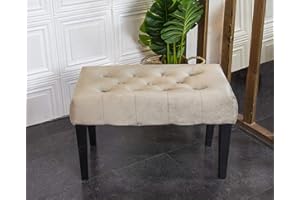 HOME HARMONY HomeHarmony® Velvet Dressing Bench Chair Vanity Stool Button Padded Seat With Rustic Look Legs (Mink)