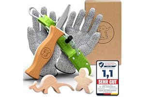 Eli® Schnitzmesser Kinder mit Filztasche ab 6 Jahre - hochwertiges Kindermesser Schnitzset inkl. schnittfeste Handschuhe - Kinderschnitzmesser - Schnitzwerkzeug - Outdoor Messer - grün