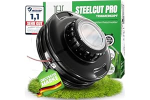 Heckenpracht® Fadenkopf für Motorsense mit Stahlknauf Linksgewinde | Trimmerkopf mit Tap & Go Funktion | Effizientes Rasenmähen mit Mähkopf für Freischneider - Fadenspule inkl. 5 Gewindeadapter