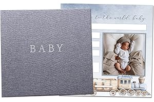 Peachly Baby Memory Book | First Year Keepsake for Milestones | Simple Boy Scrapbook - Linen - Finn