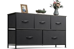 WLIVE Chest of Drawers, 5 Fabric Drawers Cabinet with Easy Pull Handle, Wood Top and Sturdy Steel Frame for Bedroom, Living Room, Espresso