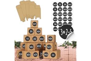 Papierdrachen kalendarz adwentowy DIY do wypełnienia - 24 pudełka - zadania matematyczne - 24 naturalne brązowe pudełka z kartonu 400g/m² do postawienia i ozdobienia - 24 pudełka - Boże Narodzenie