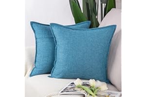 Madizz 2 Pezzi Lino Copricuscini Morbido Decorativo Fodere per Cuscino Lusso Stile per Divano Camera da Letto 50x50 cm Blu
