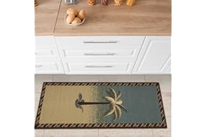 Ottomanson Sara's Kitchen Tropikalna palma, dywanik łazienkowy z gumowym spodem, 50 x 150 cm, beżowy/turkusowy