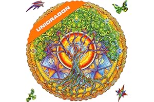 UNIDRAGON Oryginalne drewniane puzzle – Mandala Tree of Life, 700 części, rozmiar królewski, 45 x 45 cm, piękne opakowanie na prezent, wyjątkowy kształt, dla dorosłych i dzieci