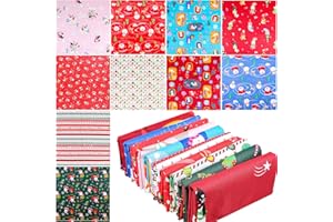 Qpout 10 Pièces Tissus de Noël (50x50 cm/19,7x19,7 in), Lots de Tissus Quartiers de Noël Craft Fabric Bundles, Snowflake Santa Claus Christmas Stocking Christmas Tree Pattern for DIY Sewing