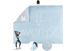 Avoryx Antibacterial Gym Towel – Odourless - 100% cotton, Fast-drying – Clip-and-go system included – Clip to your waist for hands-free workout (Blue)
