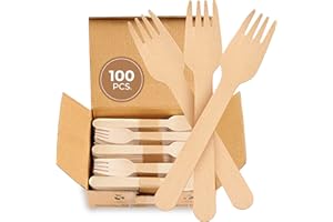 WOODENHOUSE LIFELONG QUALITY Set de 100 Tenedores Desechables Madera - Cubiertos desechables Biodegradables Eco-Amigables - Utensilios Sostenibles Desechables - Utensilios de Madera 100% Compostables y Naturales