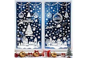 Moxled 243 samoprzylepne naklejki na okno, Boże Narodzenie, białe, dekoracja okienna na Boże Narodzenie, wielokrotnego użytku, statyczne naklejki PCW na okno, drzwi, zimę, płatki śniegu, dekoracja