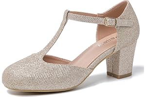 Peijely Mary Jane Damen-Pumps mit T-Riemen, Blockabsatz, Knöchelriemen, Schnalle, Kleid Pumps