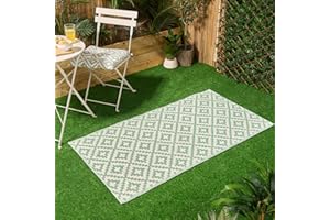 Dreamscene Outdoor Mats For Garden Geometric Print, Water Resistant Foldable Outdoors Rug Non-Slip Rug Reversible Outdoor Carpet For Patio Deck Poolside, Sage/White-120x170cm