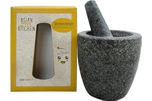 JADE TEMPLE Steinmörser mit Stößel im Set, effektives und einfaches mörsern, aus massivem Granit mit 12 cm Durchmesser und 12 cm Höhe