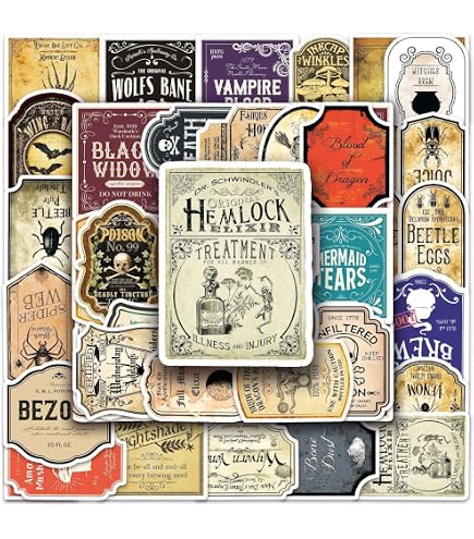 Lot De 106 étiquettes Autocollantes Vintage - Motifs Potions, Sorcellerie, Halloween - Pour Bouteilles, Scrapbooking, Déco