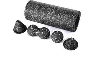 ‎FIZYO Fizyo Wałek Do Fitnessu, Jogi, Rehabilitacji, Pilatesu,do Samodzielnego Masażu Pleców Kręgosłupa, Mięśni Powięzi, Nóg Ramion, Powięziowy, Pianka EPP o Średniej Twardości (Czarny Szary, 5w1)