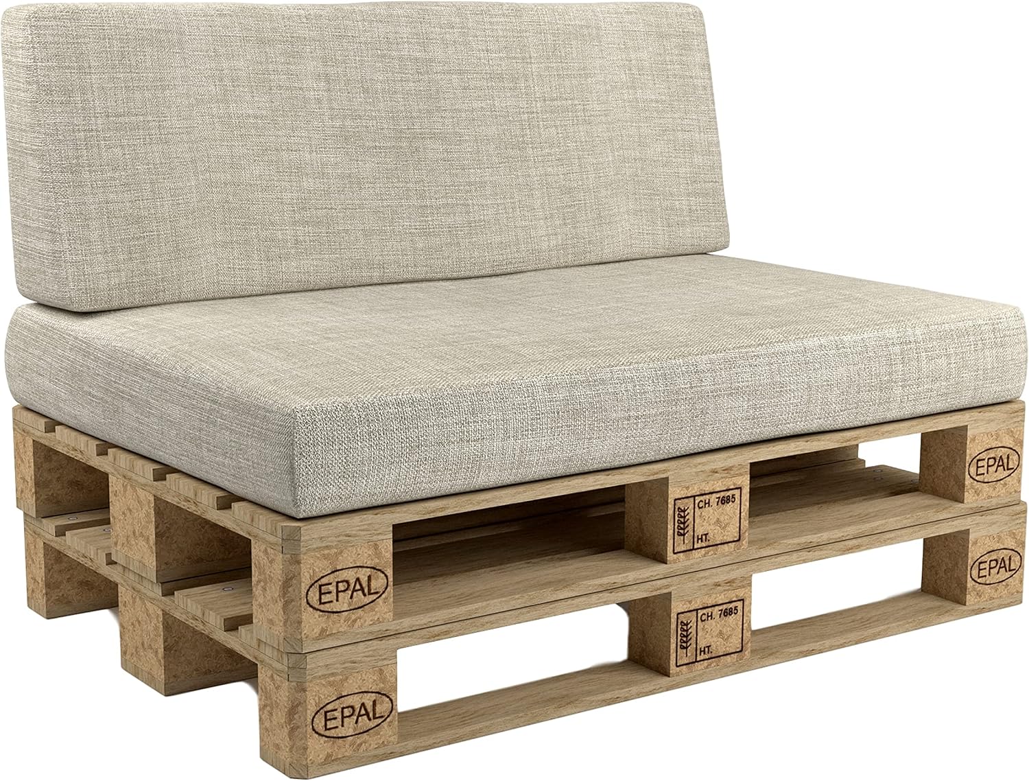 POKAR Euro Pallet Seating Set of 2: 1x seat cushion 120x80cm + 1x back cushion 120x40cm, cold foam, removable covers, Home Garden Furniture DIY, indoor outdoor pillow, without pallets, Beige