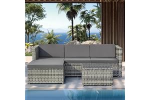 Moimhear Set di mobili da Giardino polyrattan Divano per Esterno angolare Rattan terazzo Balcone (grigio)