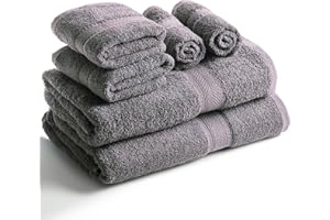 SweetNeedle 6 Piece Towel Set - 2 Bath Towels, 2 Hand Towels and 2 Washcloths Cotton Daily Use Hotel Spa Quality Soft Highly Absorbent Quick Dry Light Weight (Charcoal Grey)