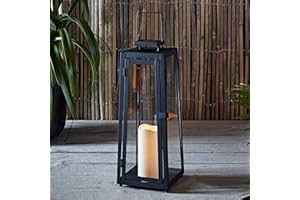 Lights4fun 40cm Large Outdoor Garden Solar Powered Black Metal Decorative Candle Lantern IP44 Waterproof