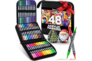 Zenacolor Double Tip Acrylic Paint Pens (Fine and Brush) – 48 Colours – Permanent Acrylic Markers for Different Surfaces and Artworks