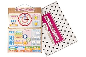 AEIOUBABY.COM CALENDARIO OROLOGIO magnetico per bambini, Gioco educativo Data Tempo e Ora per Parete o Frigorifero, 43x32cm. Scatola ideale come regalo di compleanno per bambini a scuola o asilo nido (Italiano)