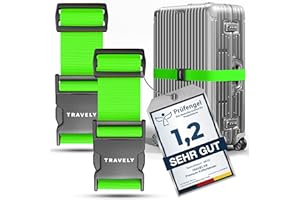 ‎TRAVELY Travely® Premium Koffergurt - Besonders Auffällig & Sicher - Inkl. 2 Namensschildern - Gepäckband ideal über Kreuz - [2er Set] - Grün