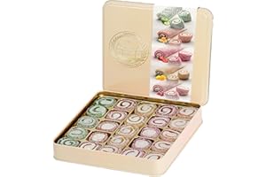 Pasha Turkish Delight Assorted Fruit Mix, Lokum Dessert Gourmet Gift Box Tin Gift Box, 500g, Chateau De Mediterranean
