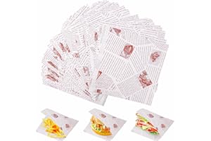 GXFCING 200 Pezzi di Sacchetti per Hamburger, 18 x 18 cm, Modelli di Giornale Bianco, Carta Alimentare Anti Grasso, Sacchetto di Carta per Panini, Hamburger, Snack, Fritte