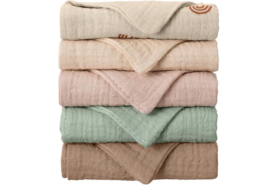 Meng Jiaran 5 Pack Baby Muslin Cloths 100% Cotton Muslin Squares 23x22cm Baby Burp Cloths With Hanging Loop Essentials For Newborn Wiping Feeding