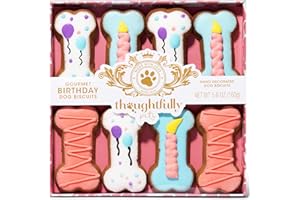 Thoughtfully Pets, Juego de Regalo de Galletas de cumpleaños para Perros, golosinas crujientes para Perros Decoradas a Mano en Forma de Hueso, Ideal para cumpleaños de Perros, Juego de 8
