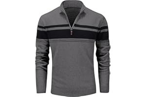 MAGCOMSEN Herren Strickpullover Stehkragen 1/4 Zip Pullover Gestreift Sweater Baumwolle Langarm Sweatshirt Fleece Stretch Arbeitspullover Herbst Winter Feinstrick Pulli