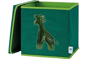 LOVE !T STORE !T LOVE IT STORE IT - Cube De Rangement Avec Couvercle - En Tissu Ultra Résistant - Pliable - Renforcement Carton - Pour Chambre Enfant - Compatible Étagère Cube Kallax - 33x33x33cm - Vert Motif Girafe